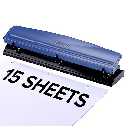 Bostitch 3-Hole Punch, 15 Sheet Capacity, Heavy Duty All-Metal Paper Punch by BostitchOfficeProducts