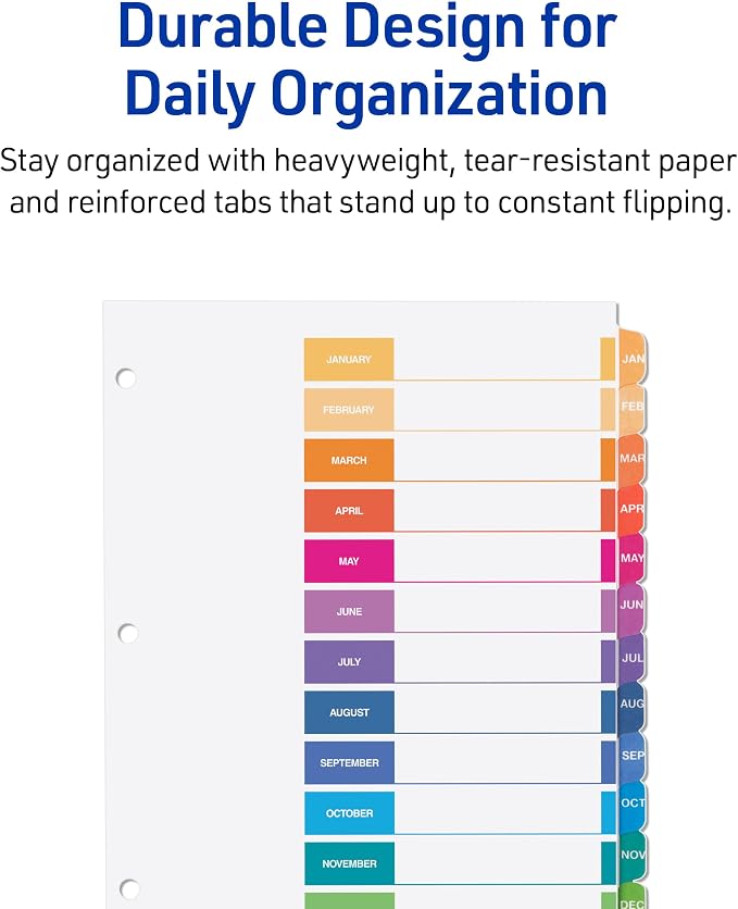 Avery Jan-Dec Dividers for 3 Ring Binders, 12 Tabs per Set, Customizable Table - Image 5
