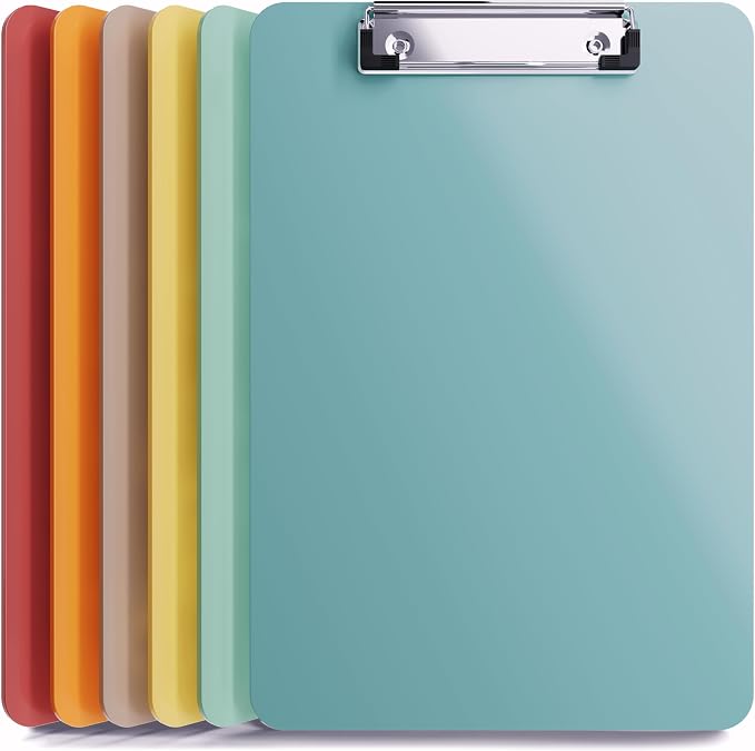 Clipboards – Set of 6 Plastic Clip Boards 8.5x11 Bulk | Colored Acrylic by OfficeSolutionsDirect