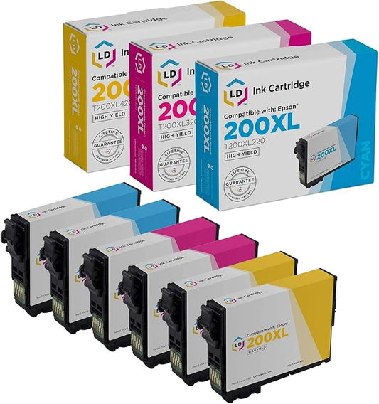 LD Products Remanufactured Ink Cartridge Replacements for Epson 200XL 200 XL High Yield (2 Cyan, 2 Magenta, 2 Yellow, 6-Pack) Compatible with Expression, WF Series, Workforce, XP Series-DeskLoop Office