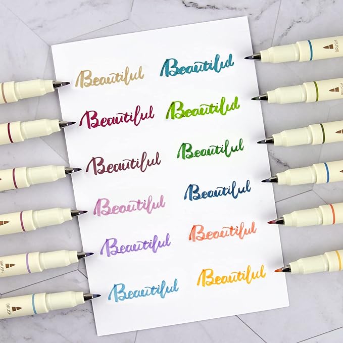 WRITECH Arts Sign Brush Pen Brush Tip Marker Felt Tip Water Based Ink Color Pens 12 Assorted Vintage Colors Great for Lettering Journaling Calligraphy (Vintage)-DeskLoop Office