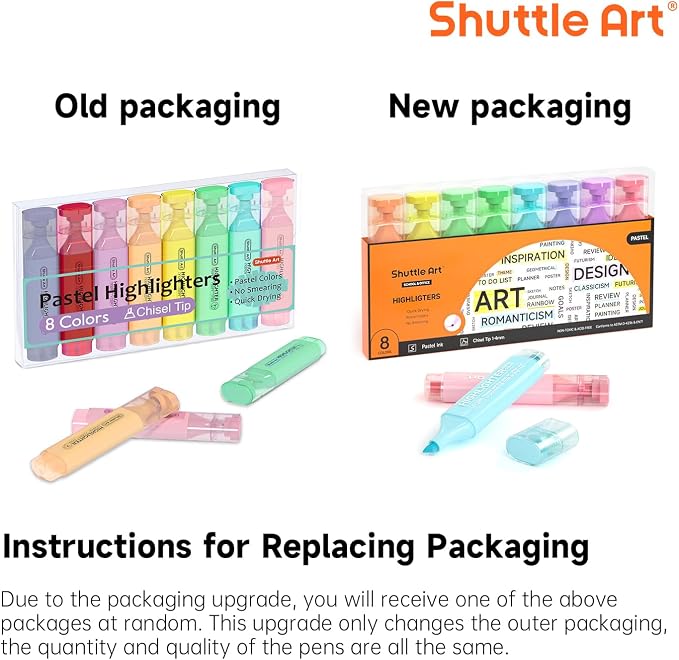 Shuttle Art 8 Pastel Highlighters, Chisel Tip Dry-Quickly Non-Toxic Highlighter - Image 2