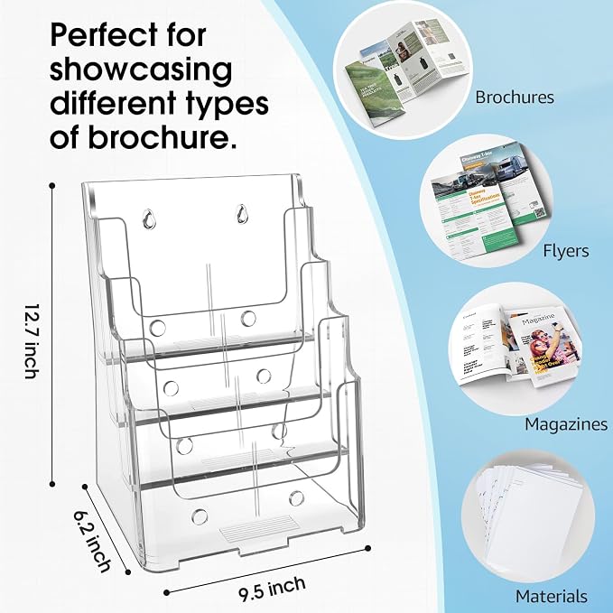 MaxGear 4 Tier Brochure Holder, 8.5 x 11, Removable Divider, 2 Pack | Clear - Image 2