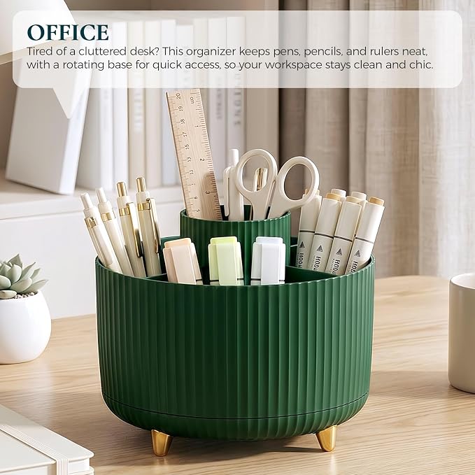 KONVINIT Pencil Pen Holder for Desk, 5 Slots 360-Degree Rotating Desktop - Image 7