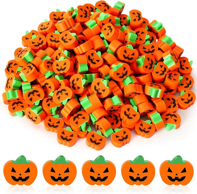 JUNEBRUSHS 150 Pcs Halloween Mini Erasers, Cute Small Pumpkin Erasers Bulk | by JUNEBRUSHS