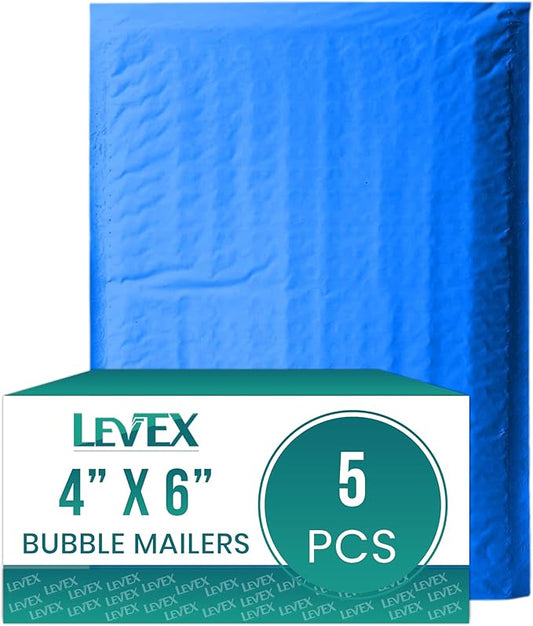 Levex - #0000 4" x 6" [5 Pack] Blue Poly Bubble Mailers, Padded Envelope Mailers, Packing Envelope & Mailing Bags for Shipping-DeskLoop Office