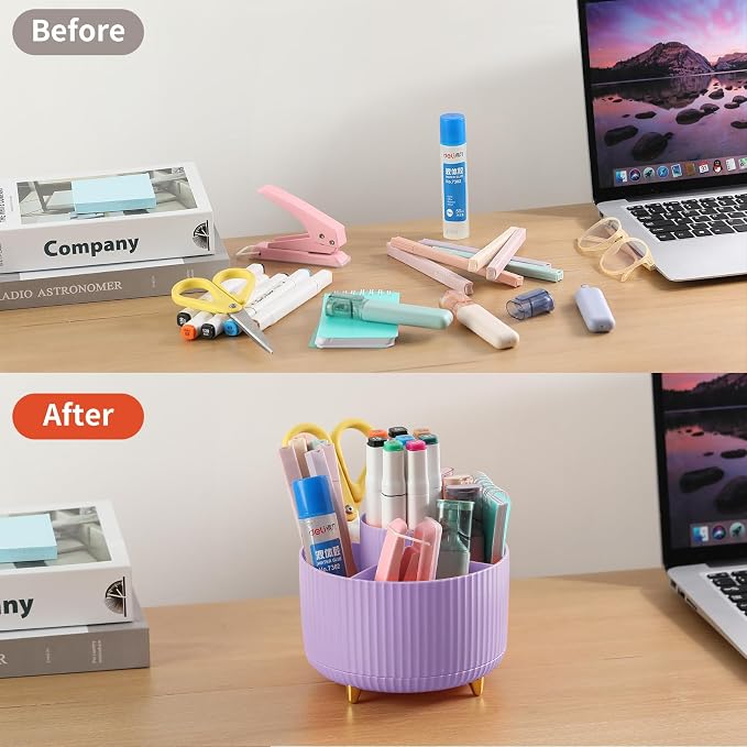 Desk Pencil Pen Holder, 5 Slots 360°Degree Rotating Pen Organizers - Image 4