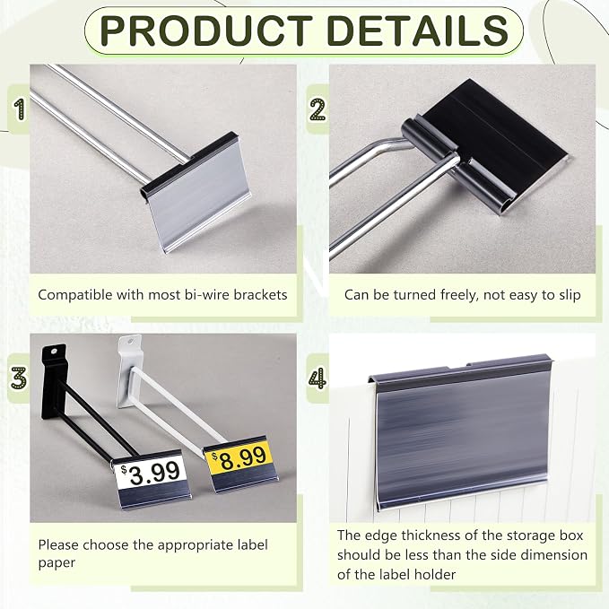 Tatuo 100 Pcs Reusable Plastic Wire Shelf Label Holders, Price Card Sign - Image 2