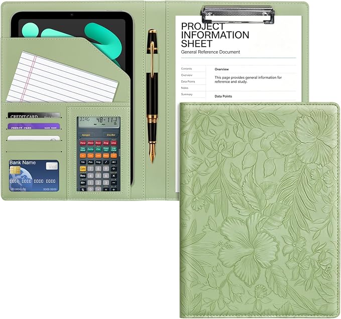 Professional Padfolio with Clipboard, Embossed Faux Leather Portfolio Folder by WAVEYU