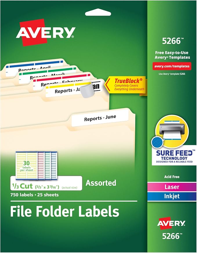 Avery TrueBlock File Folder Labels, 2/3" x 3-7/16", 10 Packs, 500 Printable by Avery