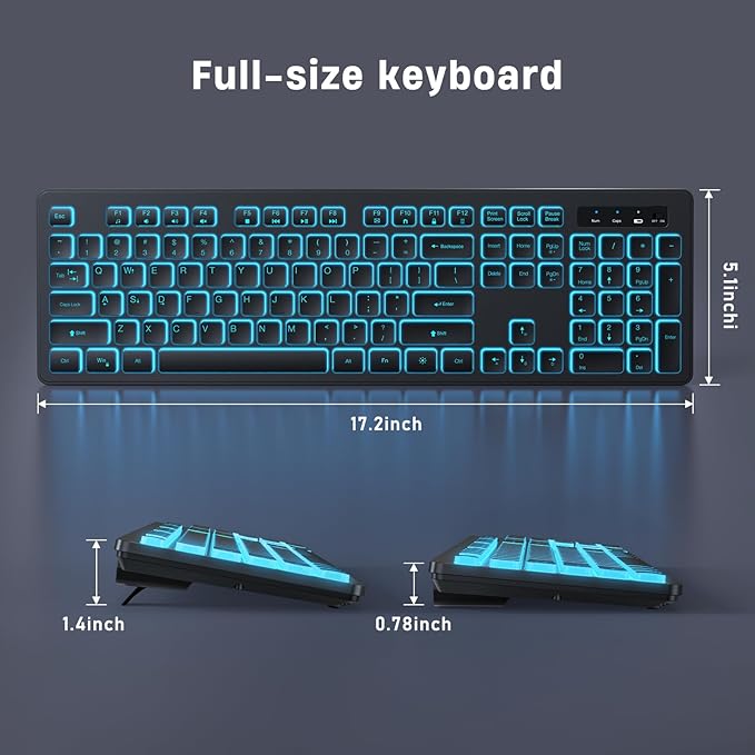 Backlit Wireless Keyboard, 2.4G Silent Wireless Light Up Keyboard, Full Size Computer Keyboards with 7 Colored Backlits, Rechargeable Keyboards for Windows, PC, Laptop (Black, Normative)-DeskLoop Office