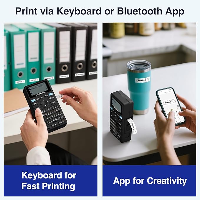 SUPVAN E11 Bluetooth Label Maker Machine with 4 Tapes, Support Keyboard & App with 40 Fonts and 450+ Icons, Rechargeable Inkless Labeler for Home, Kitchen, Office, School Organization, Black-DeskLoop Office