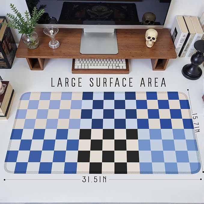 Checkered Desk Mat Blue Large Mouse Pad - Image 6