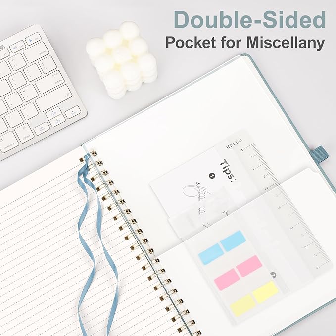 AHGXG Lined Spiral Notebook 8.5" x 11", A4 Large Notebooks for Women Men, Hardcover Leather Notebook College Ruled, 100 GSM Thick Paper, Notebooks for Work School Note Taking Writing, GrayBlue-DeskLoop Office