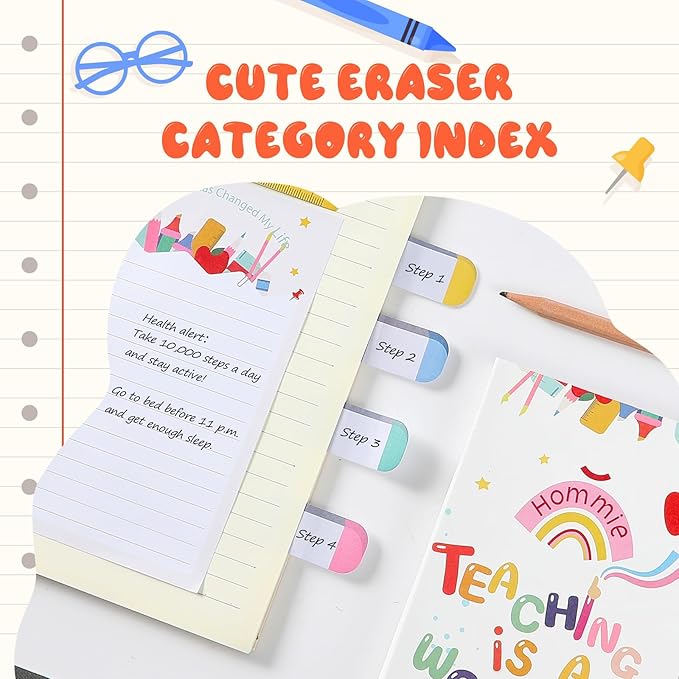 Hommie Sticky Notes Set, Teaching is A Work of Heart Divider Sticky Planner Sticky Note Teacher Appreciation Gift for School Supplies, Bible Supplies, Office Book Notes-DeskLoop Office