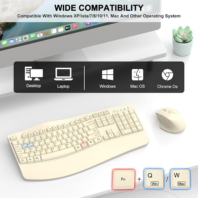 Wireless Keyboard and Mouse Combo, Ergonomic Wave Keys | 2.4G Full Size Wave - Image 7