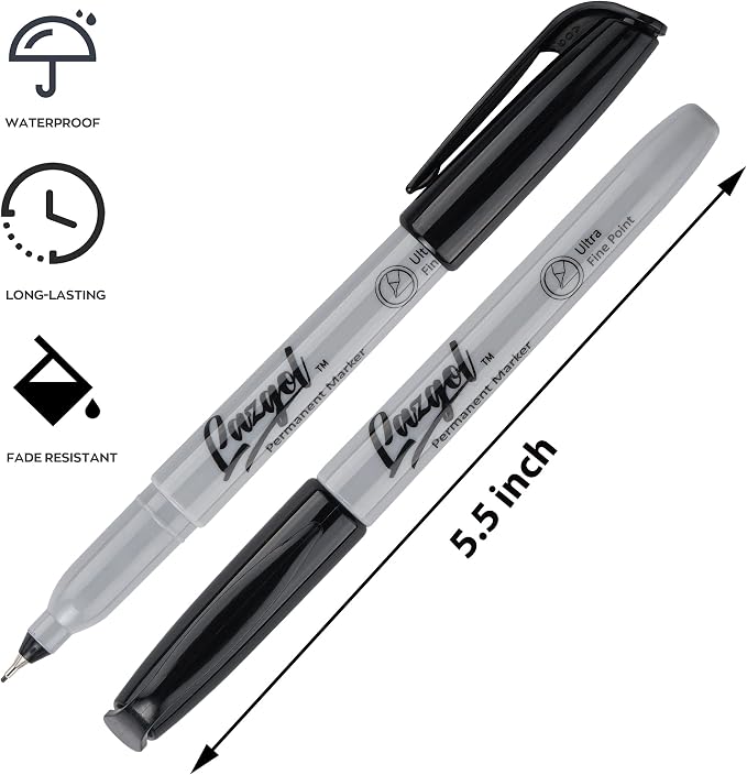 LAZGOL Permanent Markers Bulk, Ultra Fine Point, 60 Pack Black 0.4 mm Permanent - Image 2