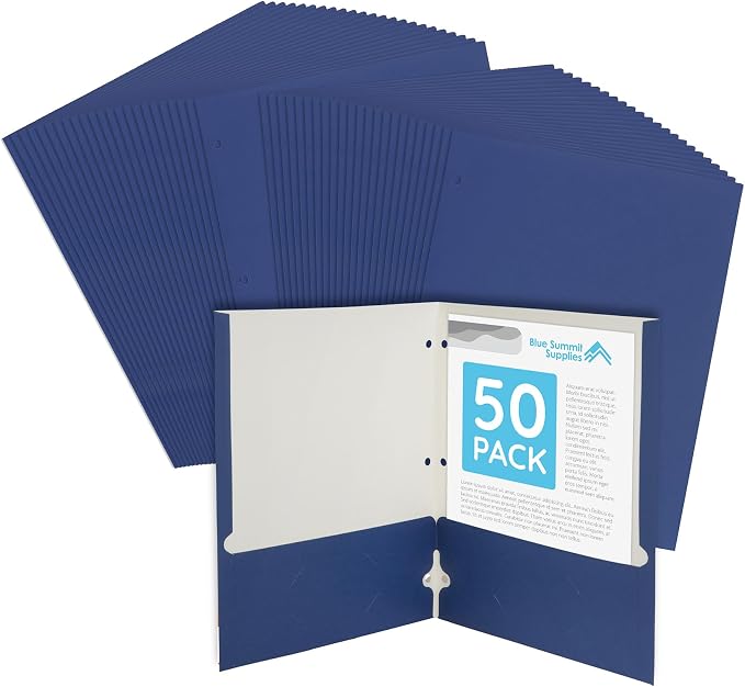 Navy Blue Folders with Pockets, Paper Navy Blue Pocket Folders with Business by BlueSummitSupplies