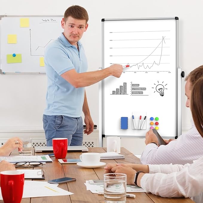 40x28 Inches Mobile Whiteboard, Double Sided Magnetic Dry Erase Board Height Adjustable Whiteboard with Stand for Home Office Classroom-DeskLoop Office