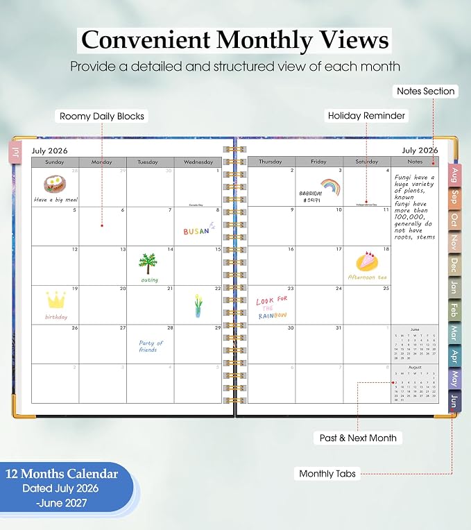 Academic Planner 2026-2027, Hardcover Leather Weekly and Monthly Calendar - Image 2
