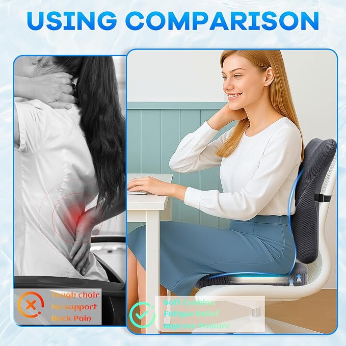 Gel Seat Cushion & Lumbar Support Pillow Set, Cooling Memory Foam - Image 4