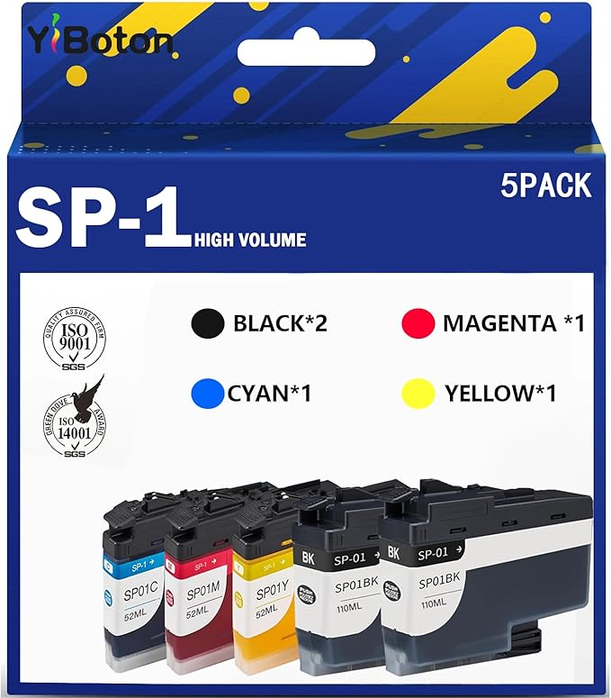 SP-1 SP01 Sublimation Ink Cartridges (5-Pack) SP01BKS SP01CS SP01MS SP01YS Ink Compatible with Thermo Sublimation SP-1 Printers,110ML-DeskLoop Office
