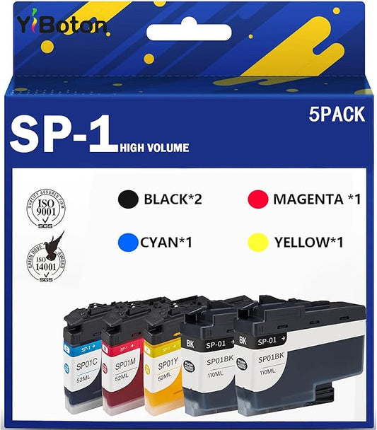 SP-1 SP01 Sublimation Ink Cartridges (5-Pack) SP01BKS SP01CS SP01MS SP01YS Ink Compatible with Thermo Sublimation SP-1 Printers,110ML-DeskLoop Office