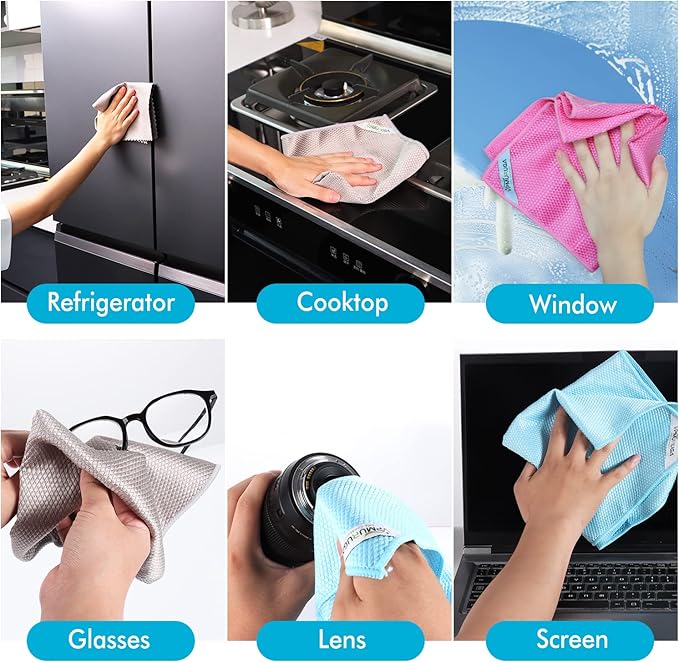 Streak Free Miracle Cleaning Cloths Easy Clean Nanoscale,Fish Scale Microfiber Window Mirror Glass Car Stainless Steel Cleaning,Lint Free Dish cloth Wine Glass Polishing Towel,Reusable,Pack 6,Pink-DeskLoop Office