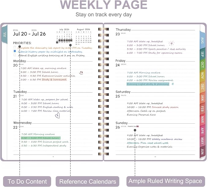 Planner 2026-2027, Weekly and Monthly Academic Year Calendar Planner, July 2026 - Image 2