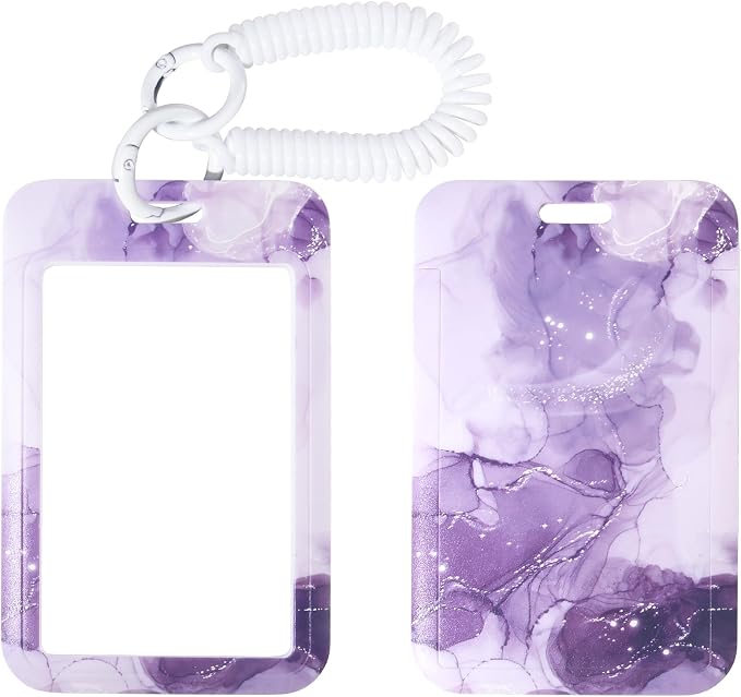 ID Badge Holder with Keychain, Spring Rope, and Metal Ring – Slide-Open Plastic by SHININGEYES
