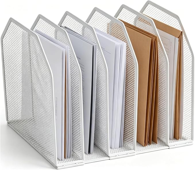 5-Section Mesh Desktop File Sorter Organizer, Adjustable File Organizer by QRZLP