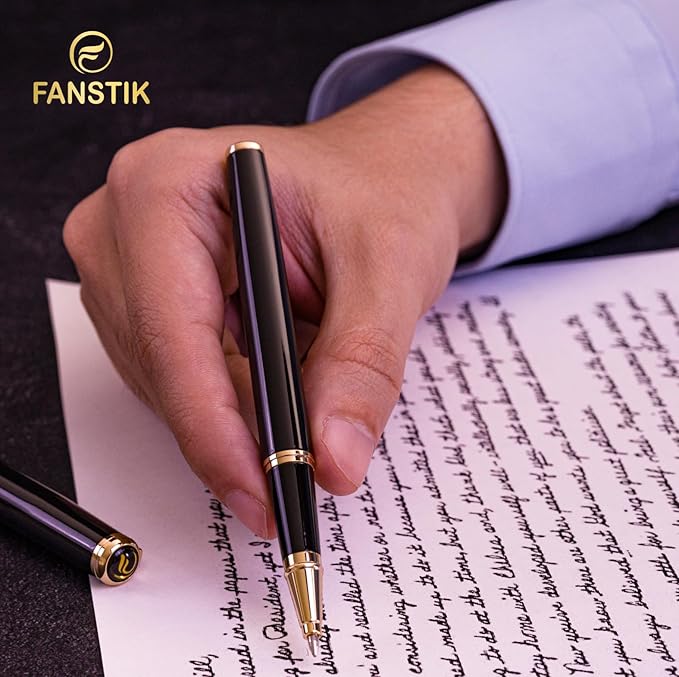 Customized Black & Gold Luxury Rollerball pen (Made In USA) fancy gift set for women, Real 24K Gold Plating, Professional executive pen gift set for men (Lux Custom-Rollerball Black-Gold)-DeskLoop Office