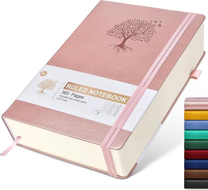 Lined Journal Notebook, 365 Pages A4 Large Journals for Writing Ruled Notebook, Pink Hardcover Leather Journals for Women Men,Notebook for Work, Note Taking, 100Gsm Thick Paper (8.5" x 11" Rose Gold)-DeskLoop Office