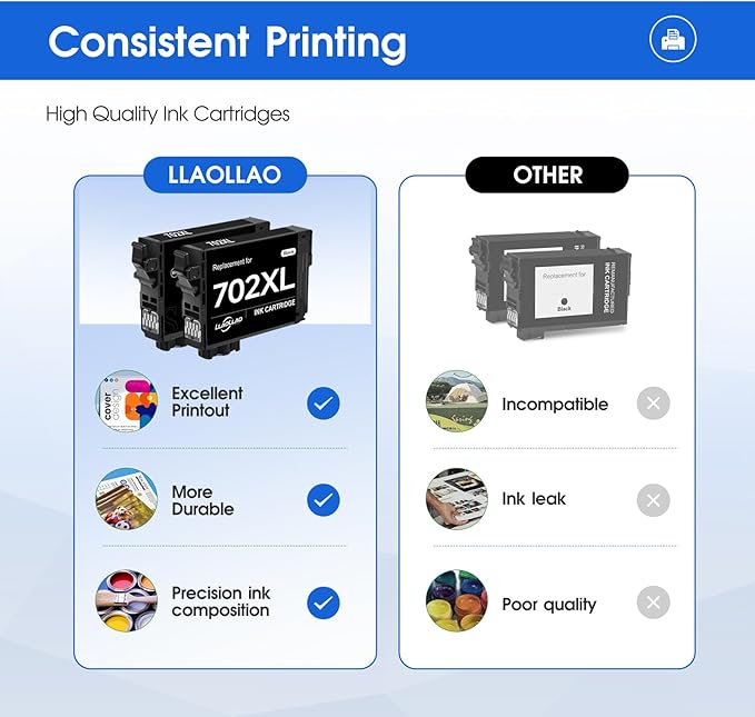 702xl Black Ink Cartridges Remanufactured Replacement for 702 Ink cartridges 702 XL T702XL for Epson WF-3720 WF-3730 WF-3733 Printer High Capacity (2 Pack)-DeskLoop Office