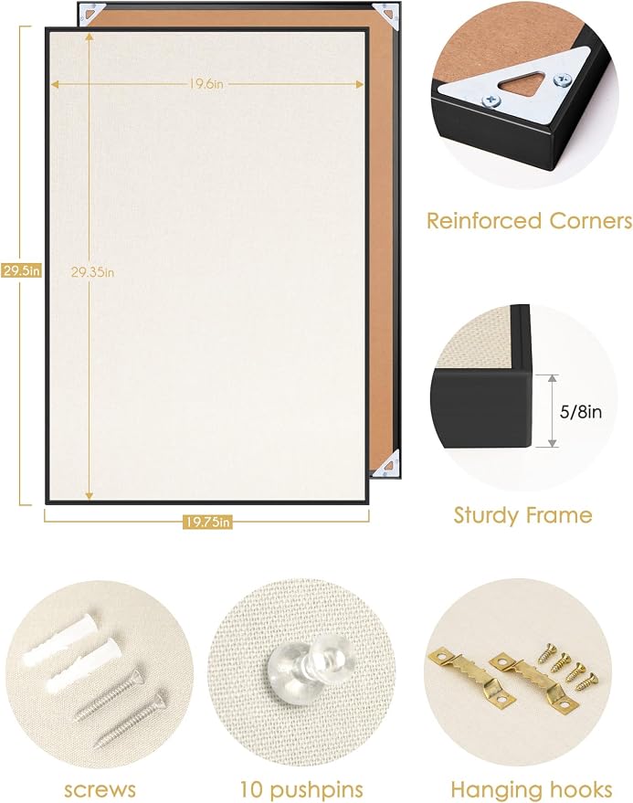 Lightomorrow Bulletin Board 30 x 20 inches, Oatmeal White Pin Board Vision Board - Image 6