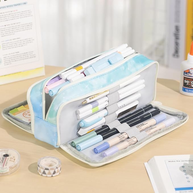 CICIMELON Large Capacity Pencil Case 3 Compartment Pouch Pen Bag - Image 6