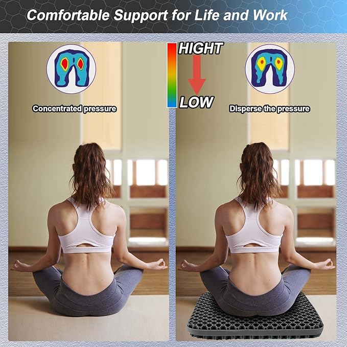 Seat Cushion, Gel Seat Cushion for Long Sitting– Back, Sciatica, Tailbone Pain Relief Pad, 19in Seat Pad for Car, Office Chair, Wheelchair, Soft Support for Long Trips-DeskLoop Office