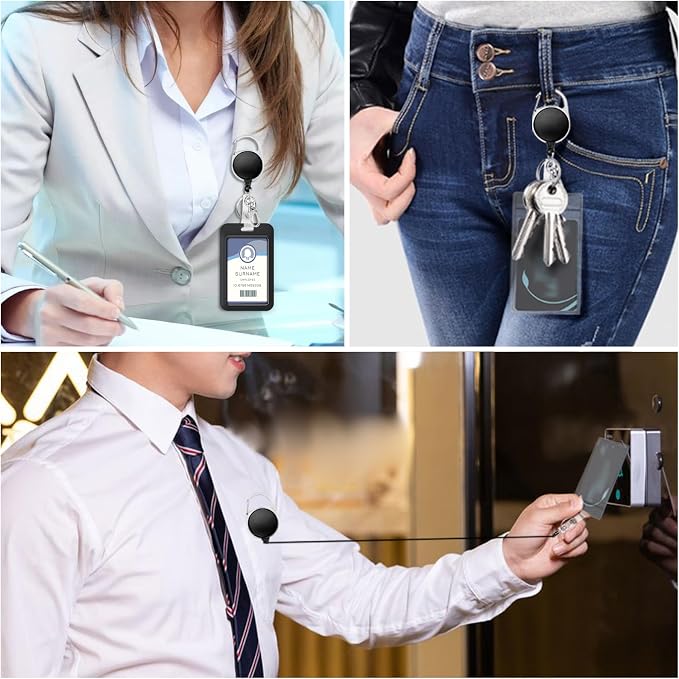Black Lanyards for ID Badges, Work Badge Holder Retractable Reel Clip, Lanyard - Image 3