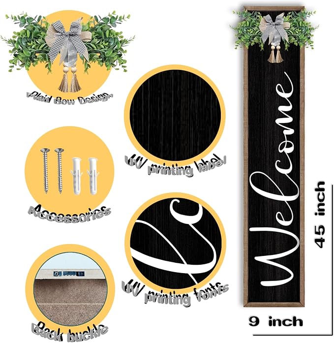 LuZhiQiang Front Porch for Welcome Standing Sign 45"X9" Vertical Tall Long - Image 2