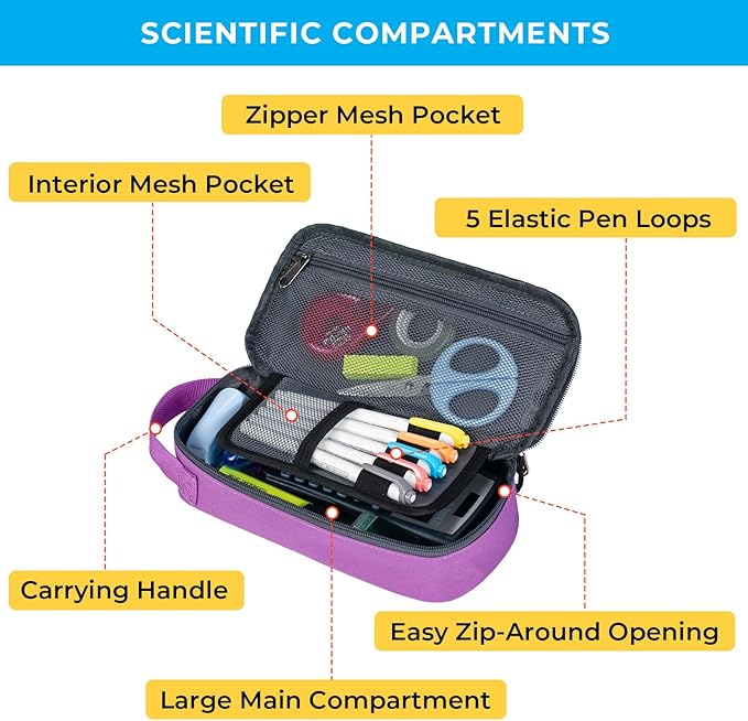 ECHSRT Big Pencil Case, Aesthetic Portable Zipper Pencil Bag with Hidden Pocket, Special Pouch for Men Women Adults, Stationery Organizer Pen Cases for Office Travel, Purple-DeskLoop Office