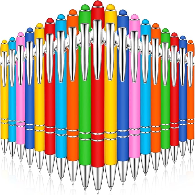 Zonon 38 Pieces Rubberized Ballpoint Pen with Stylus Tip Stylish Metal Pen Capacitive Styli with Soft Rubberized Grip, Black Ink for Most Devices(Chic Colors)-DeskLoop Office