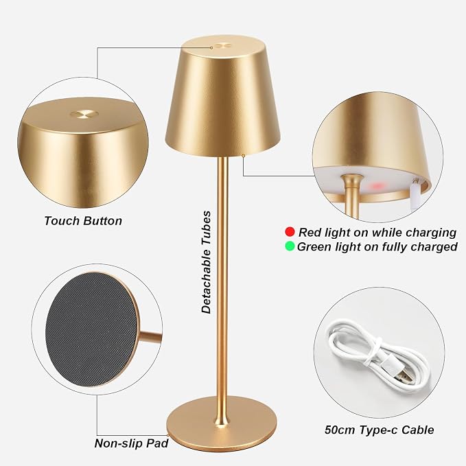 Kakanuo Cordless Table Lamp Rechargeable Gold - Image 6