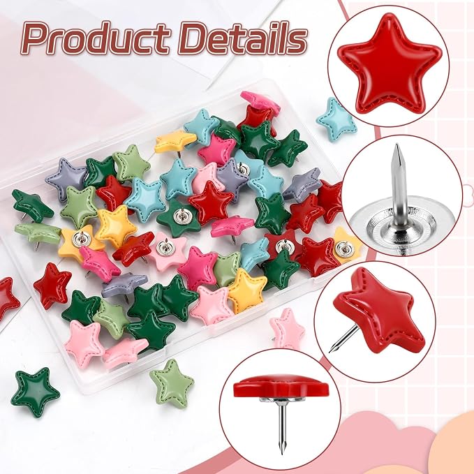 JANYUN 60Pack Star Push Pins Colorful Decorative Board Thumb Tacks | Plastic - Image 3