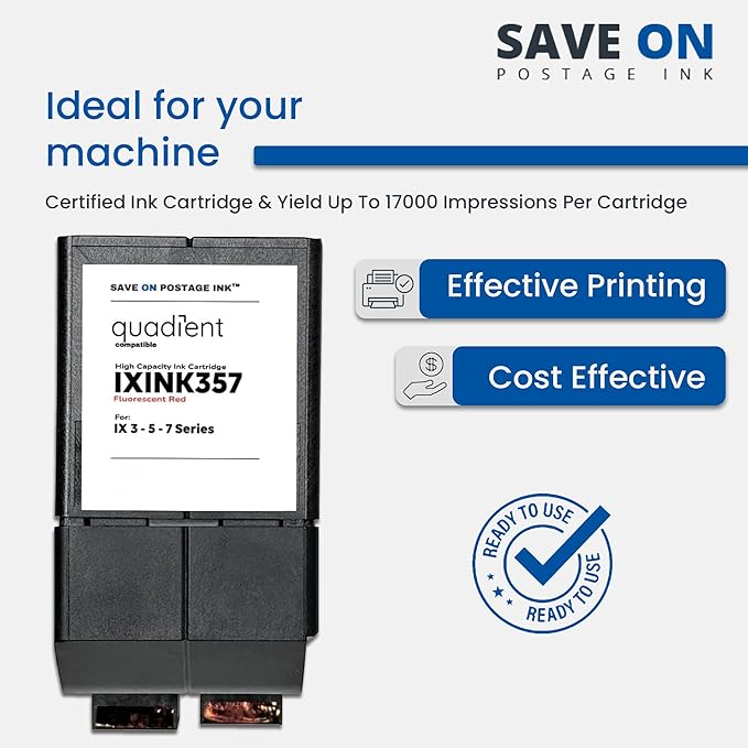 Compatible IXINK357 Quadient Neopost Ink Cartridge (1 Pack, Standard Capacity) - Fluorescent Red Printer Ink Cartridge for IX3 IX5 & IX7 Mailing System & Postage Meter - Replacement Inkjet Printer Ink-DeskLoop Office