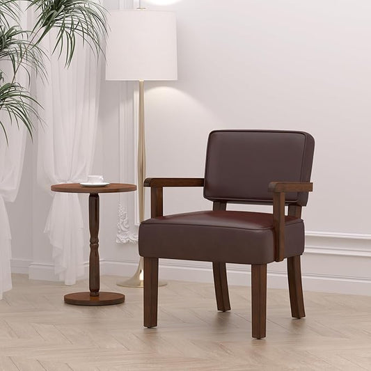 Accent Chair, PU Leather Living Room Chairs Oversized with Soft Seat and Armrests, Armchair for Bedroom, Dinning, Reading, Waiting Rooms (Leather Cherry)-DeskLoop Office