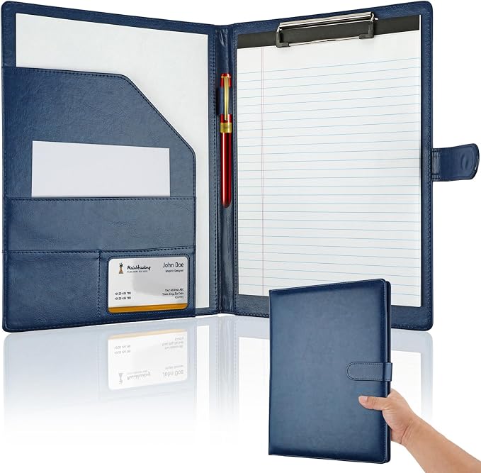Professional Padfolio with Clipboard, Faux Leather Portfolio Folder Binder by MOWPOG