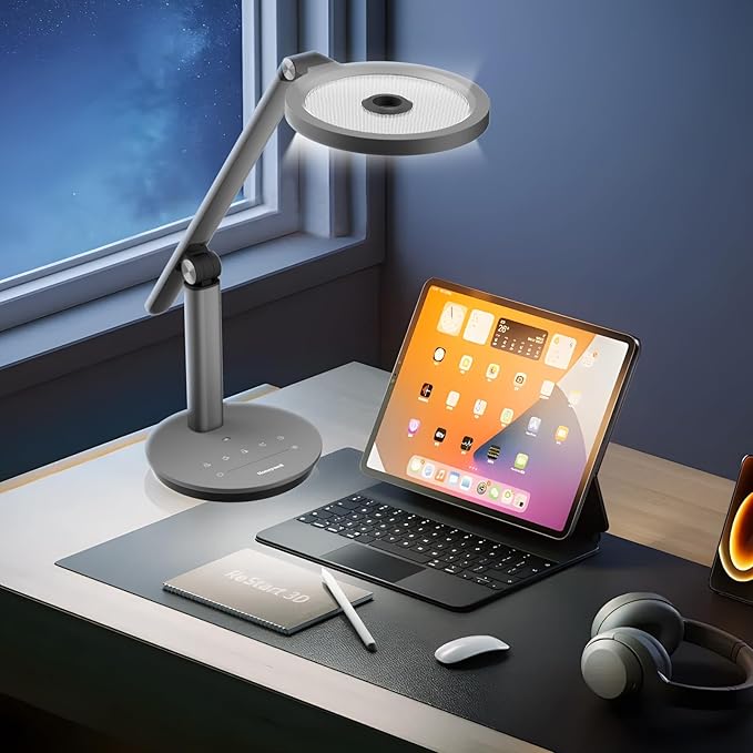 Honeywell Desk Lamp for Home Office, H6 Sunturalux™ Eye-Caring Led Desk Light, 800LM Dimmable Desk Lamp with Timer, Touch Control Tall Desk Reading Light, Table Lamp for Circle Webcam, Study, Bedroom-DeskLoop Office