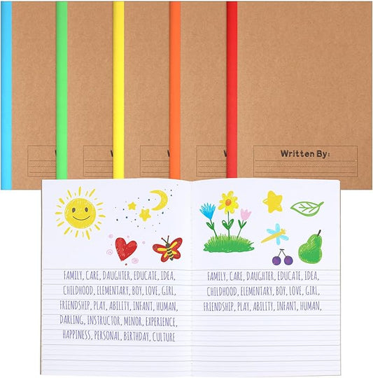 Henoyso 5 Pcs Primary Composition Notebook 9 3/4 x 7 1/2 Inch Kids Journal, Back to School Supplies, K-2 Primary Writing Notebook for Kids Student Draw and Write Story Journal (Bright Color)-DeskLoop Office
