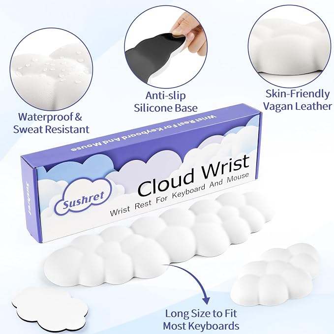 Sushret Cloud Wrist Rest Keyboard, Cloud Keyboard Wrist Pad Set - Image 5