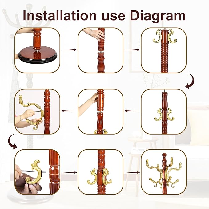 Solid Wood Coat Rack – 73" Freestanding Coat Racks Stand with 14 Hooks & Stable Base, Adjustable Height Modern Wooden Hall Tree for Entryway, Bedroom, Office, Home (Begonia Round)-DeskLoop Office